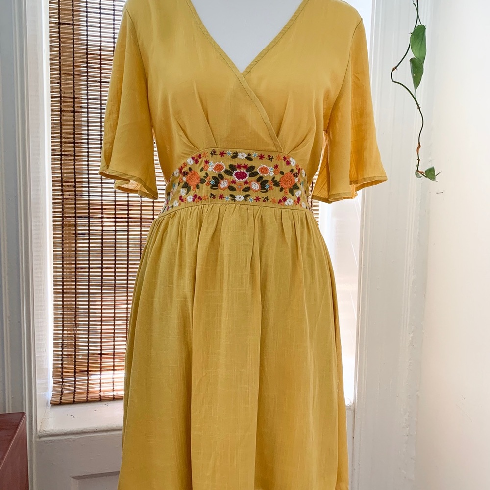 NWT Yellow Embroidered Dress